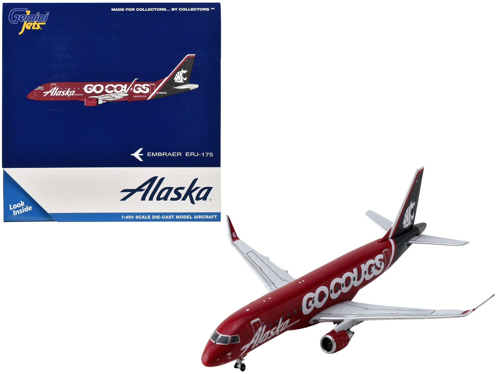 Embraer ERJ-175 Commercial Aircraft "Alaska Airlines/Horizon - Washington State Cougars" (N661QX) Red with Gray Tail 1/400 Diecast Model Airplane by GeminiJets GeminiJets