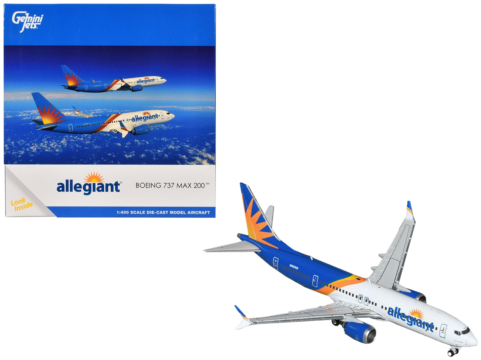 Boeing 737 MAX 200 Commercial Aircraft "Allegiant Air" (N810MG) White and Blue 1/400 Diecast Model Airplane by GeminiJets GeminiJets