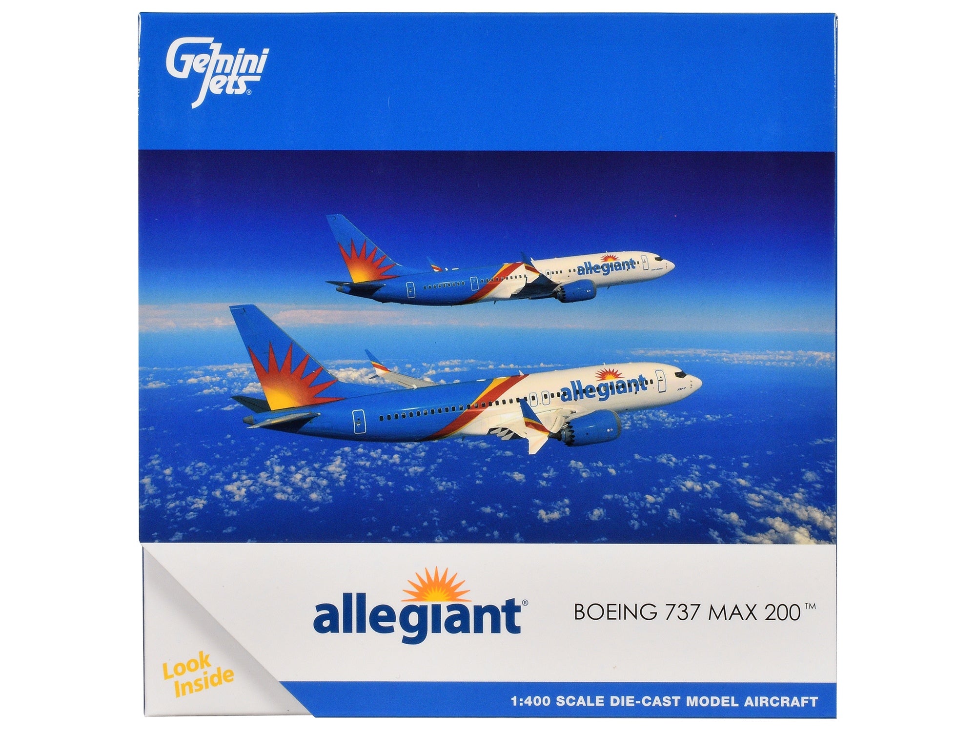 Boeing 737 MAX 200 Commercial Aircraft "Allegiant Air" (N810MG) White and Blue 1/400 Diecast Model Airplane by GeminiJets GeminiJets