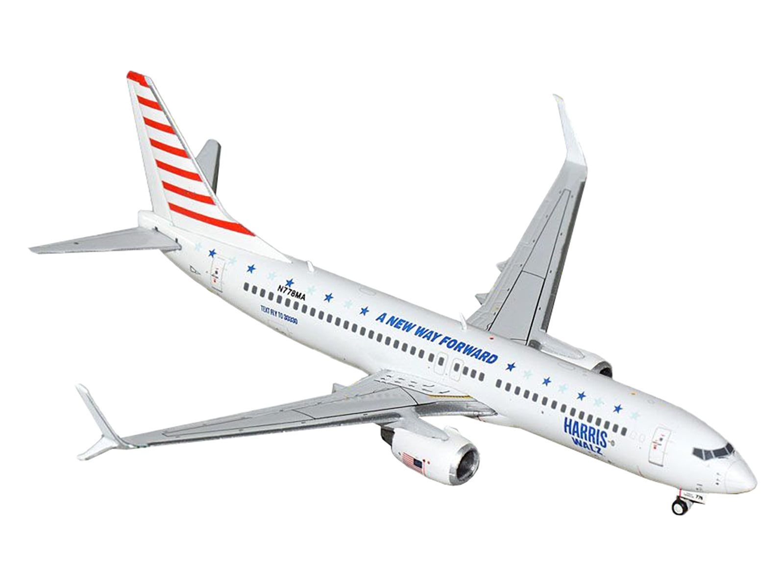 Boeing 737-800 Commercial Aircraft "Harris-Walz Campaign" (N778MA) White with Striped Tail 1/400 Diecast Model Airplane by GeminiJets GeminiJets