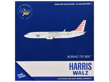 Load image into Gallery viewer, Boeing 737-800 Commercial Aircraft &quot;Harris-Walz Campaign&quot; (N778MA) White with Striped Tail 1/400 Diecast Model Airplane by GeminiJets GeminiJets
