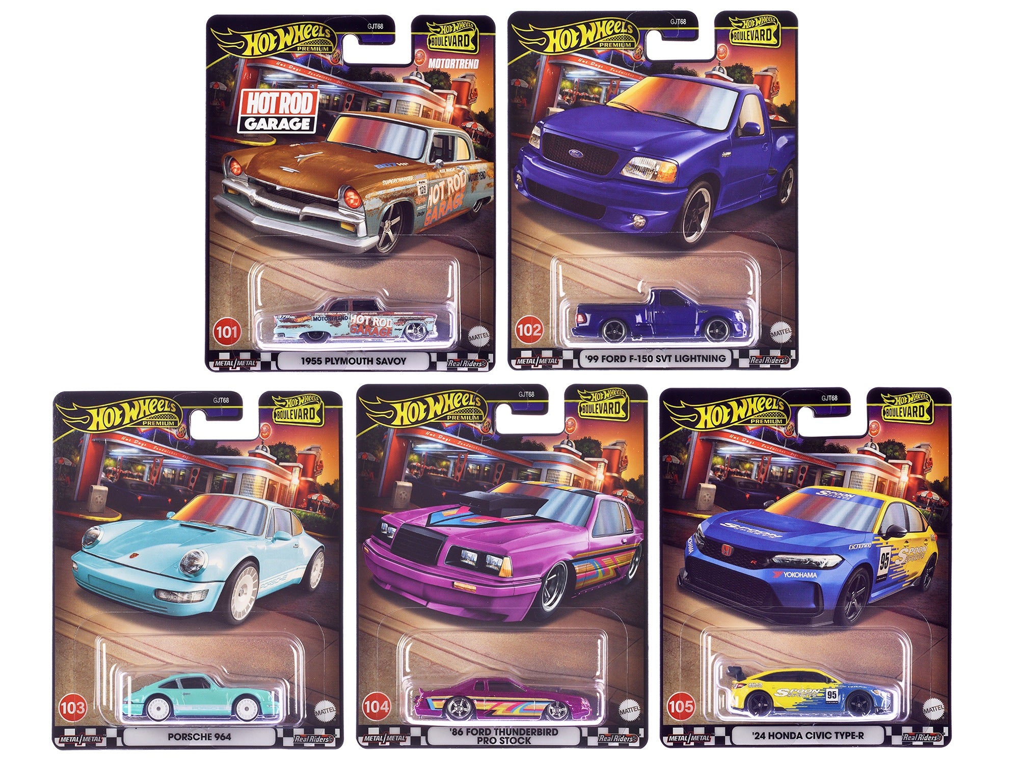 "Boulevard 101-105" 5 piece Set "Premium" 2024 Series Diecast Model Cars by Hot Wheels Hotwheels