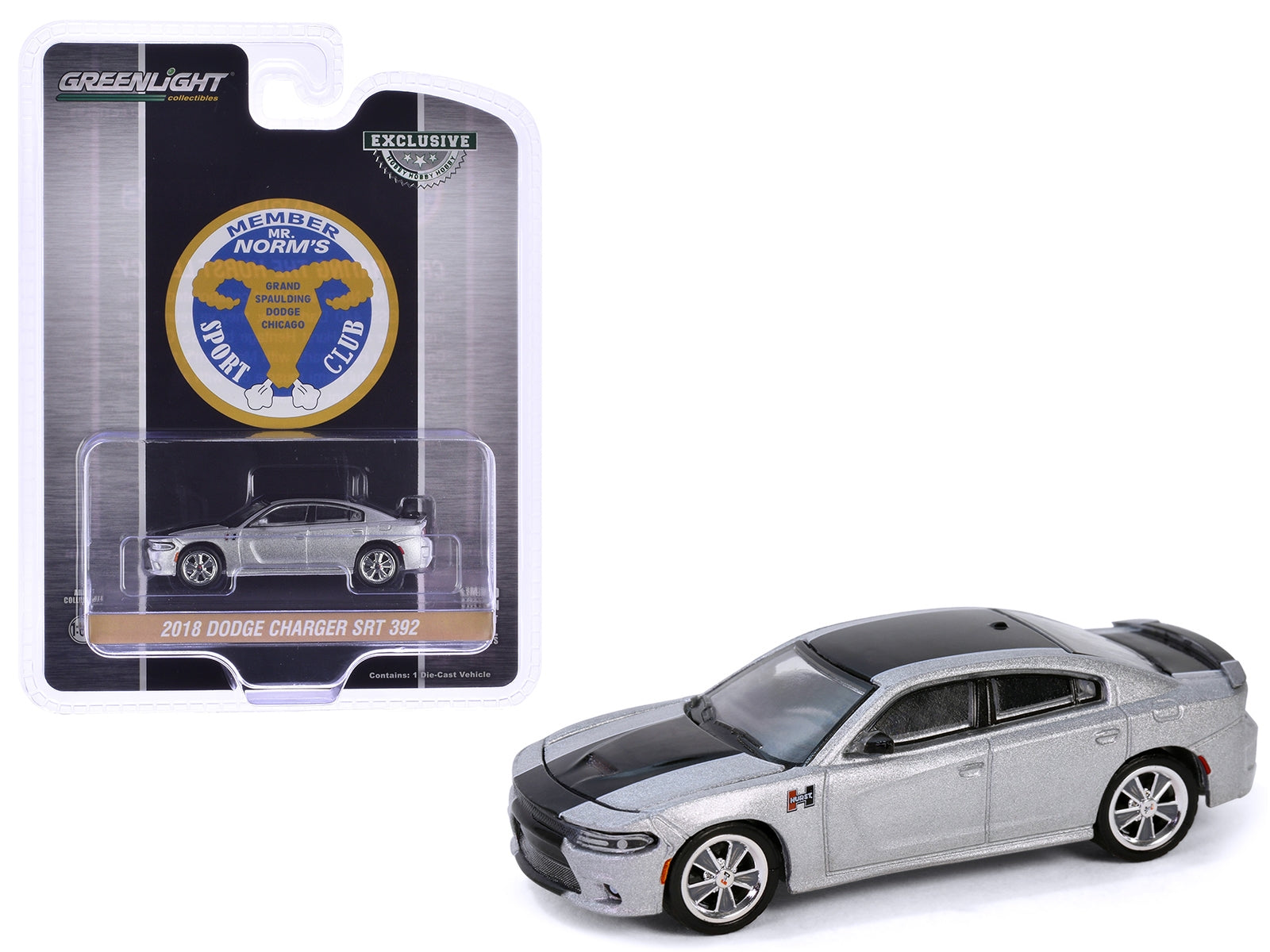 2018 Dodge Charger SRT 392 Silver Metallic with Black Stripe "Mr. Norm Heritage GSS Charger" "Hobby Exclusive" Series 1/64 Diecast Model Car by Greenlight Greenlight