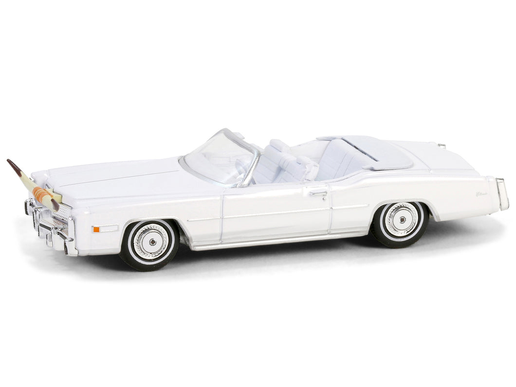 1976 Cadillac Eldorado Convertible White with White Interior and Bull Horns Hood Ornament 