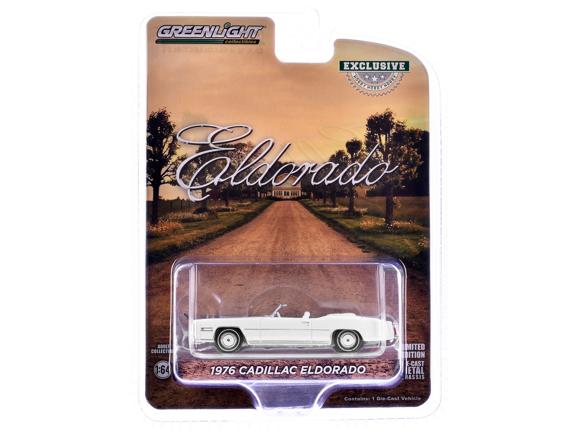 1976 Cadillac Eldorado Convertible White with White Interior and Bull Horns Hood Ornament "Hobby Exclusive" Series 1/64 Diecast Model Car by Greenlight Greenlight