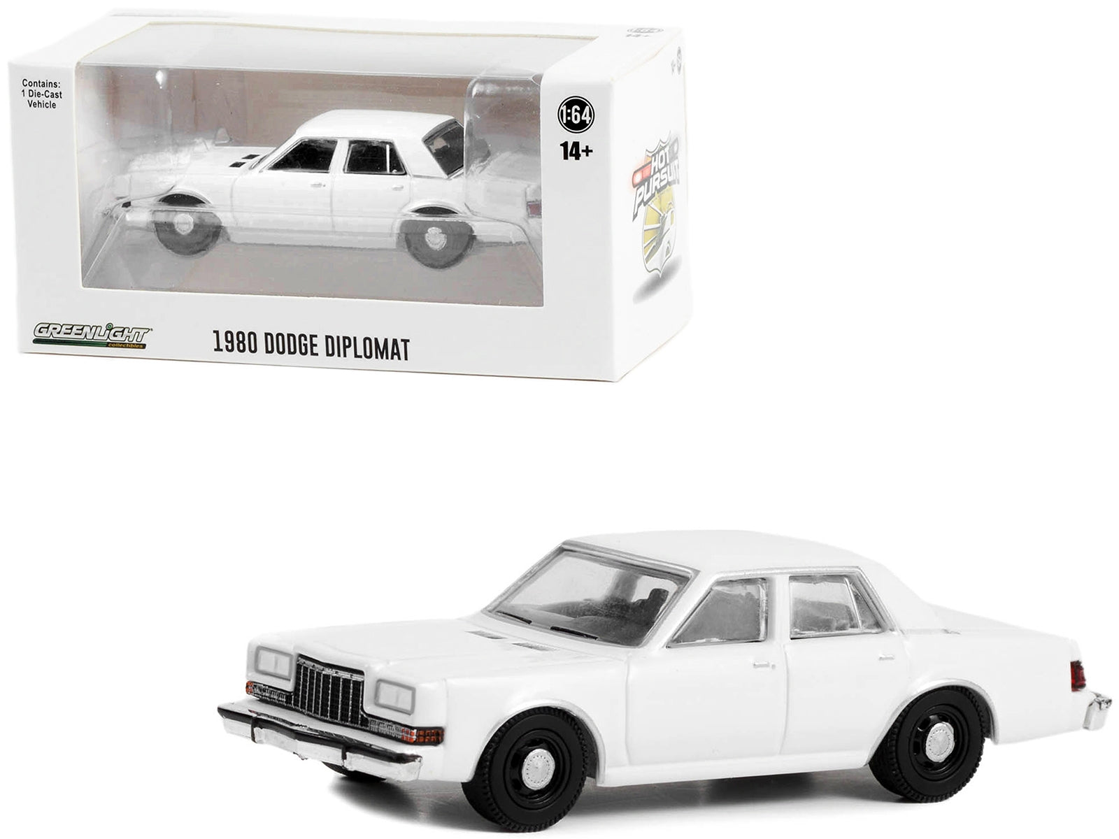 1980-1989 Dodge Diplomat Police Unmarked White "Hot Pursuit" "Hobby Exclusive" Series 1/64 Diecast Model Car by Greenlight Greenlight