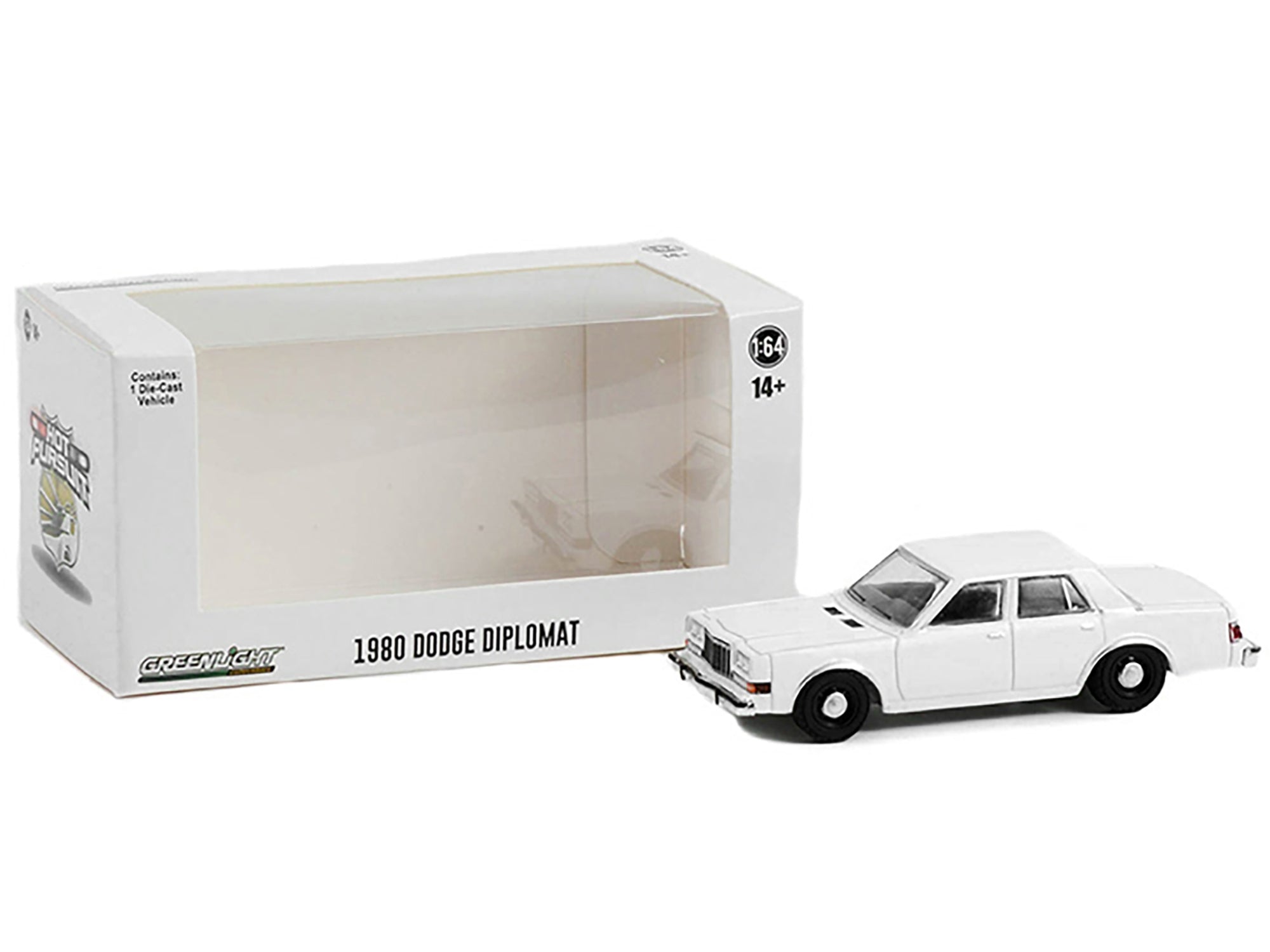 1980-1989 Dodge Diplomat Police Unmarked White "Hot Pursuit" "Hobby Exclusive" Series 1/64 Diecast Model Car by Greenlight Greenlight