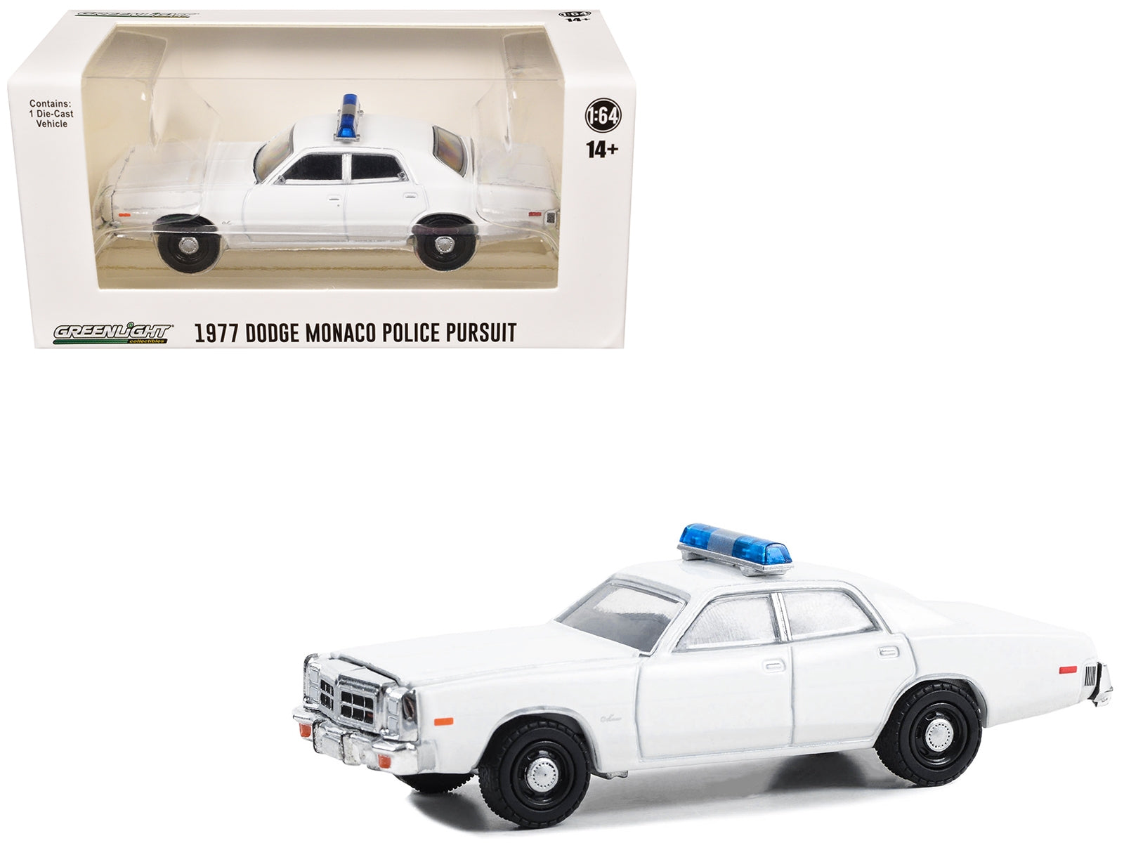 1977-78 Dodge Monaco Police Pursuit White with Light Bar "Hot Pursuit - Hobby Exclusive" Series 1/64 Diecast Model Car by Greenlight Greenlight