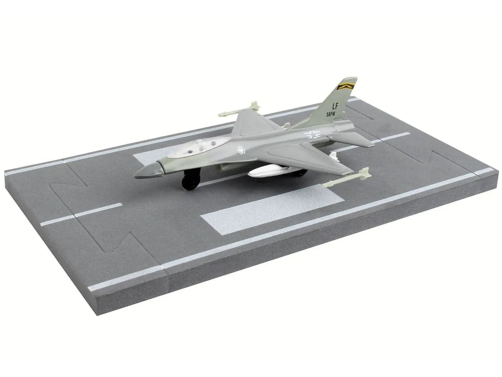 General Dynamics F-16 Fighting Falcon Fighter Aircraft Gray "United States Air Force" with Runway Section Diecast Model Airplane by Runway24 Runway24