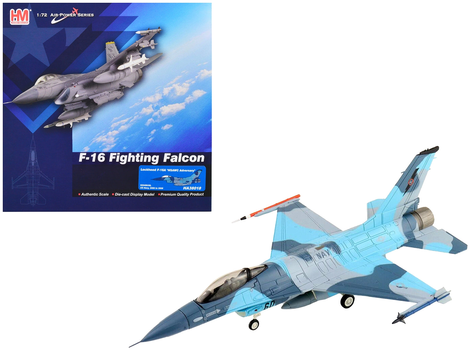 Lockheed F-16A Fighting Falcon Fighter Aircraft "NSAWC Adversary" (2006-2008) United States Navy "Air Power Series" 1/72 Diecast Model by Hobby Master Hobby Master