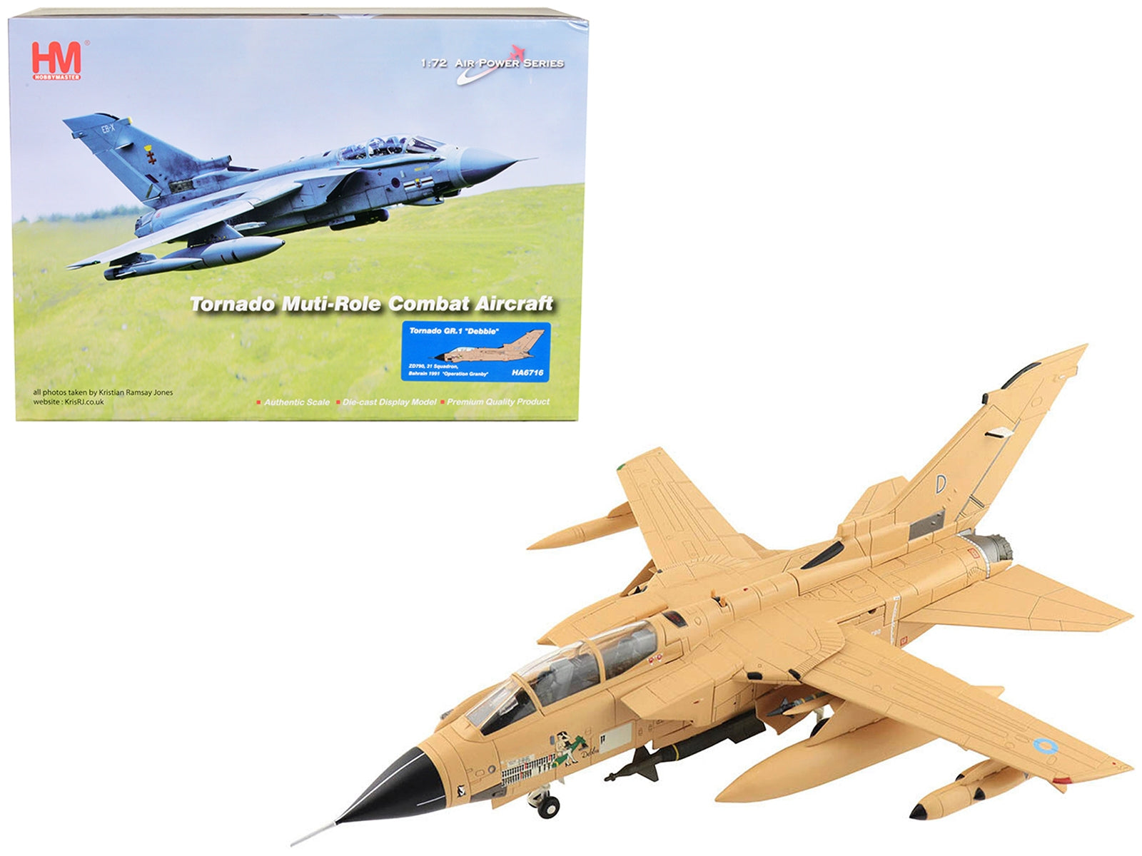 Panavia Tornado GR.1 Multi-Role Aircraft "Debbie" "31 Squadron Operation Granby Bahrain" (1991) Royal Air Force (RAF) "Air Power Series" 1/72 Diecast Model by Hobby Master Hobby Master