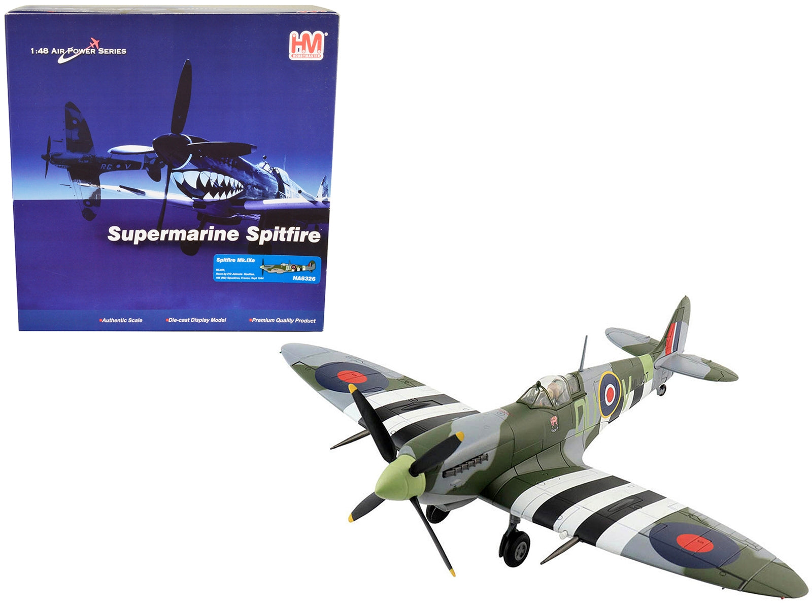 Supermarine Spitfire Mk.Ixe Fighter Aircraft "F/O Johnnie Houlton 485 (NZ) Squadron France" (1944) 1/48 Diecast Model by Hobby Master Hobby Master