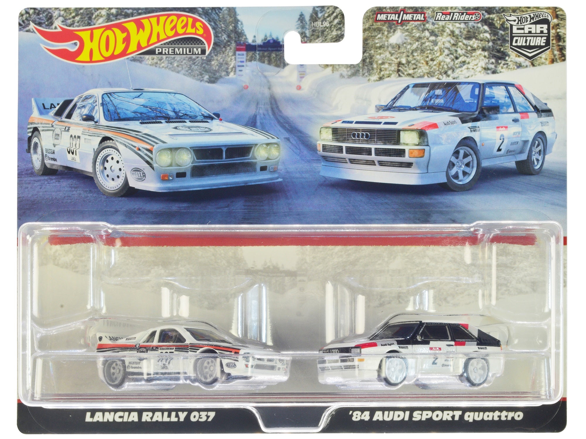 Lancia Rally 037 #037 White with Stripes and 1984 Audi Sport Quattro #2 White "Car Culture" Set of 2 Cars Diecast Model Cars by Hot Wheels Hotwheels