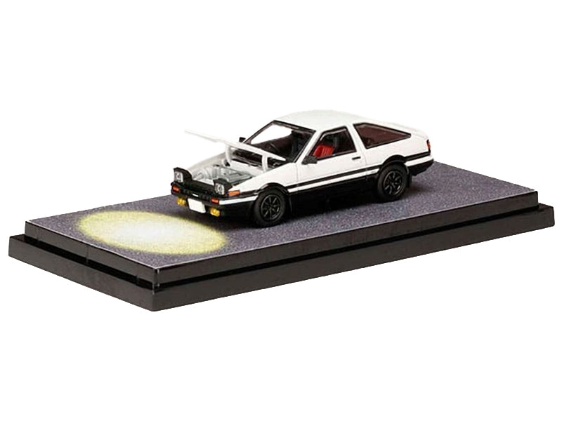 Toyota Sprinter Trueno (AE86) RHD (Right Hand Drive) White and Black "Engine Mounted Model VS Wataru Akiyama" "Initial D" (1995-2013) Manga 1/64 Diecast Model Car by Hobby Japan Hobby Japan