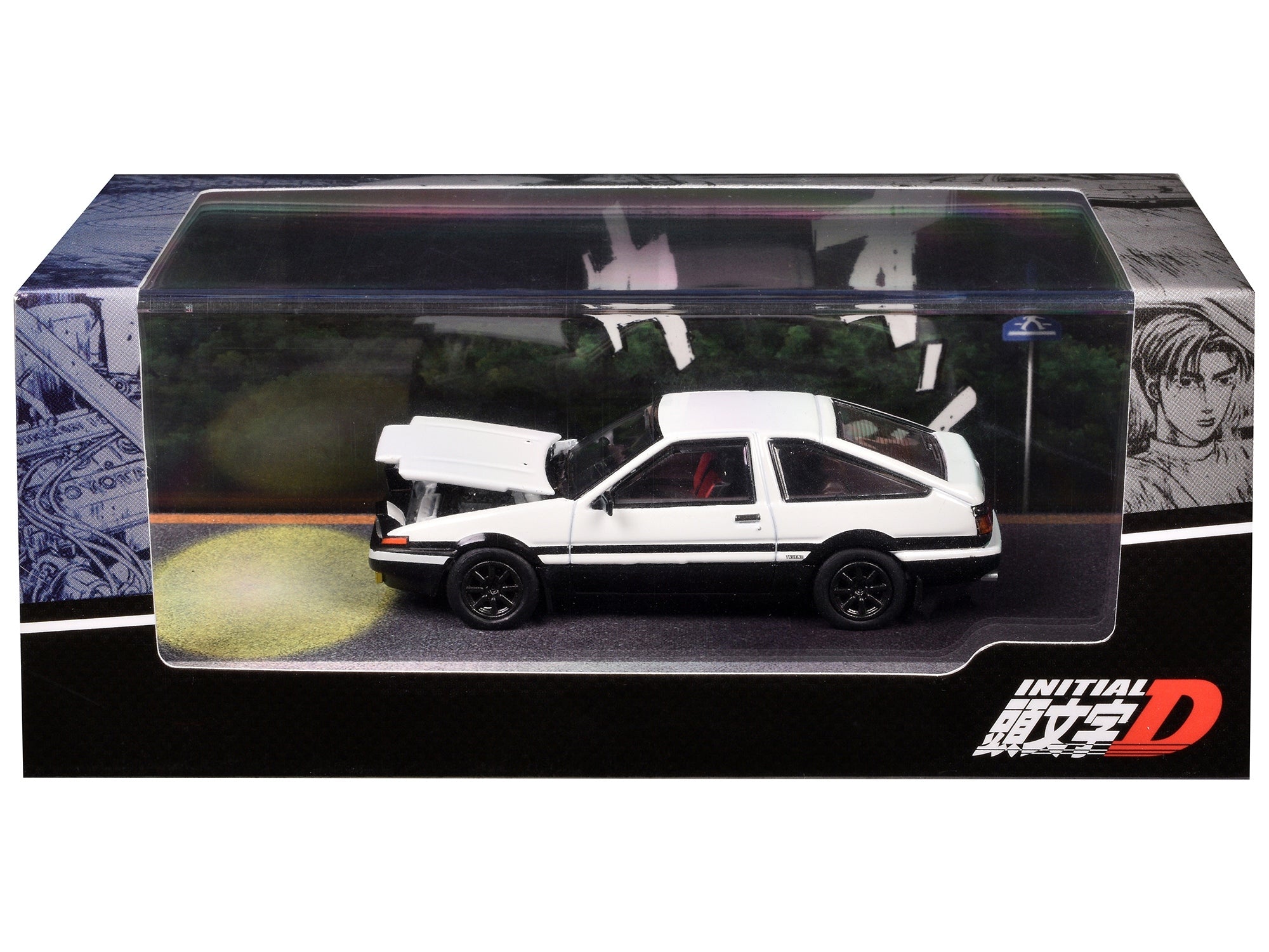 Toyota Sprinter Trueno (AE86) RHD (Right Hand Drive) White and Black "Engine Mounted Model VS Wataru Akiyama" "Initial D" (1995-2013) Manga 1/64 Diecast Model Car by Hobby Japan Hobby Japan