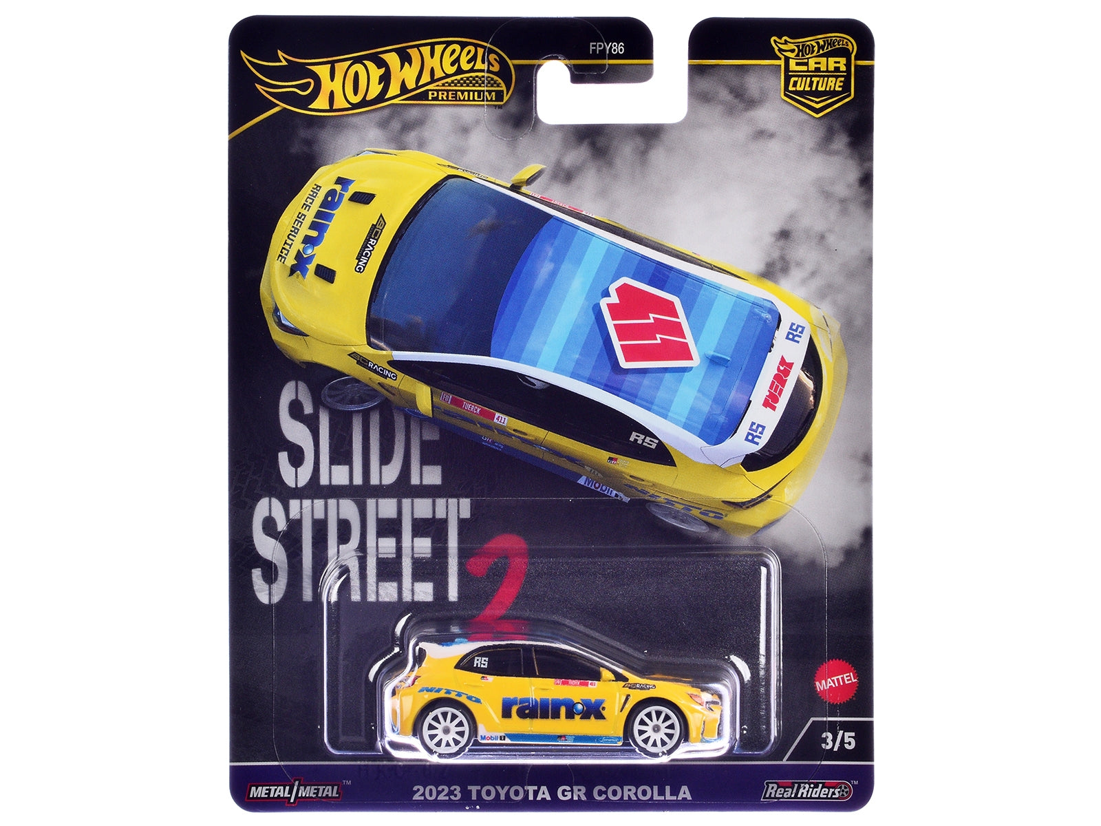 2023 Toyota GR Corolla "Rain X" Yellow "Slide Street 2" Series Diecast Model Car by Hot Wheels Hotwheels