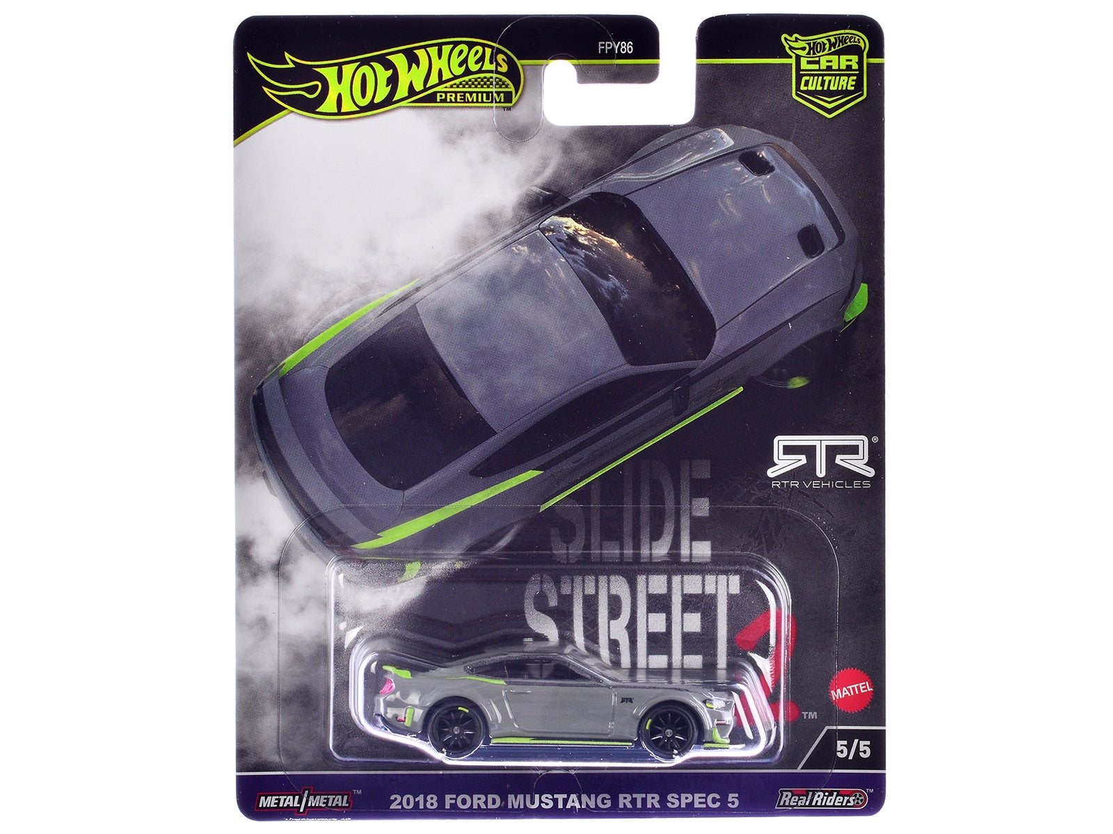 2018 Ford Mustang RTR Spec 5 Gray "Slide Street 2" Series Diecast Model Car by Hot Wheels Hotwheels