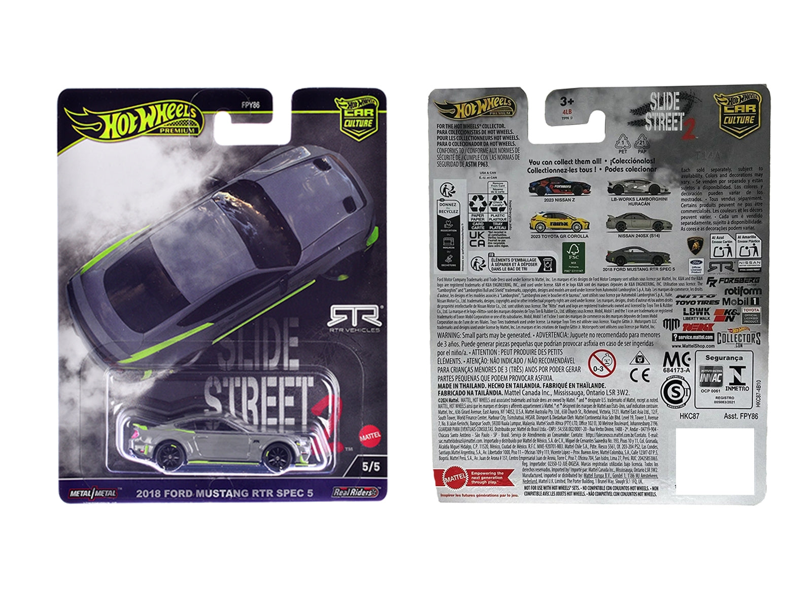 2018 Ford Mustang RTR Spec 5 Gray "Slide Street 2" Series Diecast Model Car by Hot Wheels Hotwheels