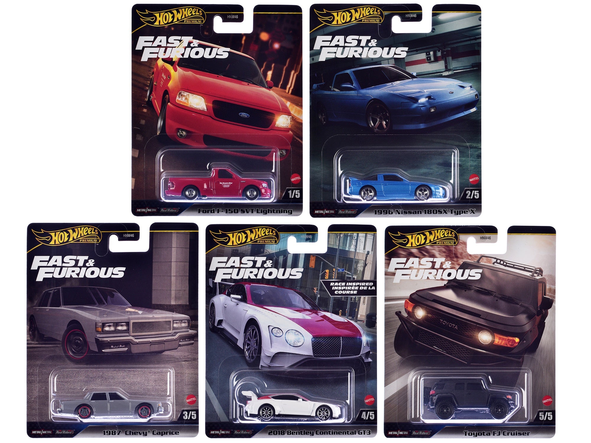 "Fast & Furious" 2024 5 piece Set H Diecast Model Cars by Hot Wheels Hotwheels