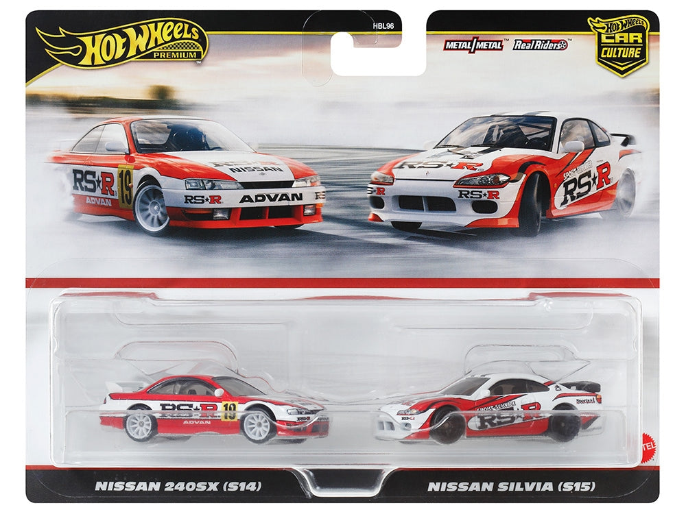 Nissan 240SX (S14) RHD (Right Hand Drive) #19 Red and White and Nissan Silvia (S15) RHD (Right Hand Drive) Red and White "Car Culture" Set of 2 Cars Diecast Model Cars by Hot Wheels Hotwheels