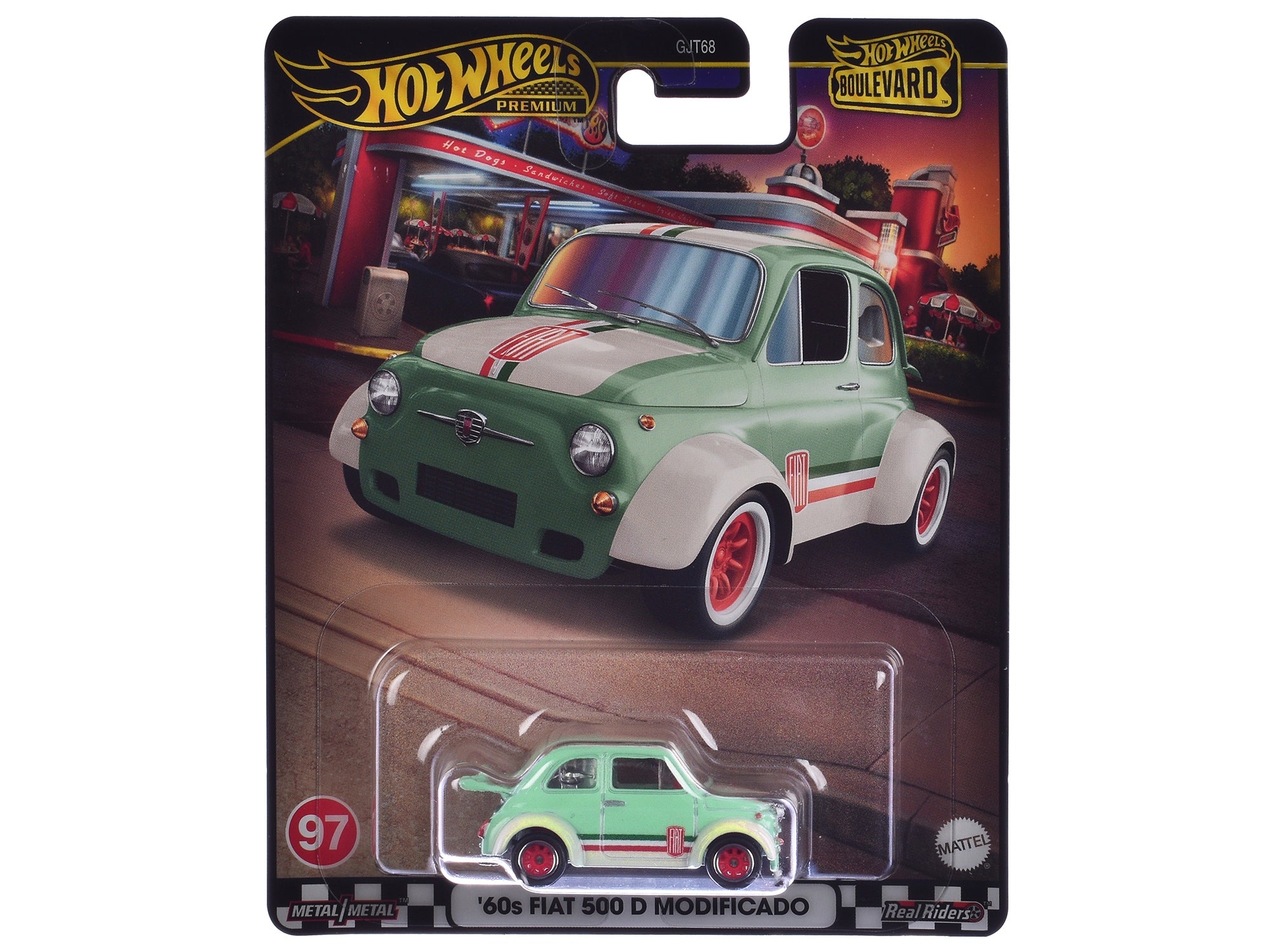 1960's Fiat 500 D Modificado Light Green with Stripes "Boulevard" Series Diecast Model Car by Hot Wheels Hotwheels