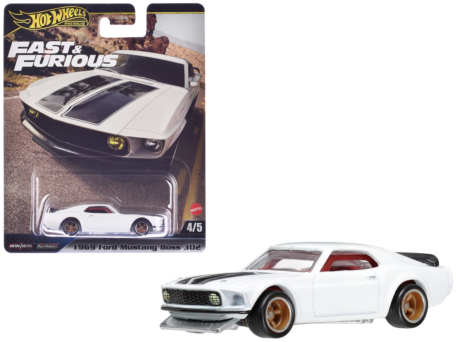 1969 Ford Mustang Boss 302 White with Black Stripes "Fast & Furious 6" (2013) Movie "Premium" Series Diecast Model Car by Hot Wheels Hotwheels