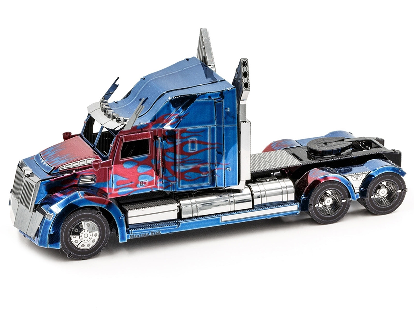 Model Kit Western Star 5700 Truck "Optimus Prime" Blue with Red Flames "Transformers: The Last Knight" (2017) Movie (Moderate Difficulty) Steel Model by Metal Earth Metal Earth