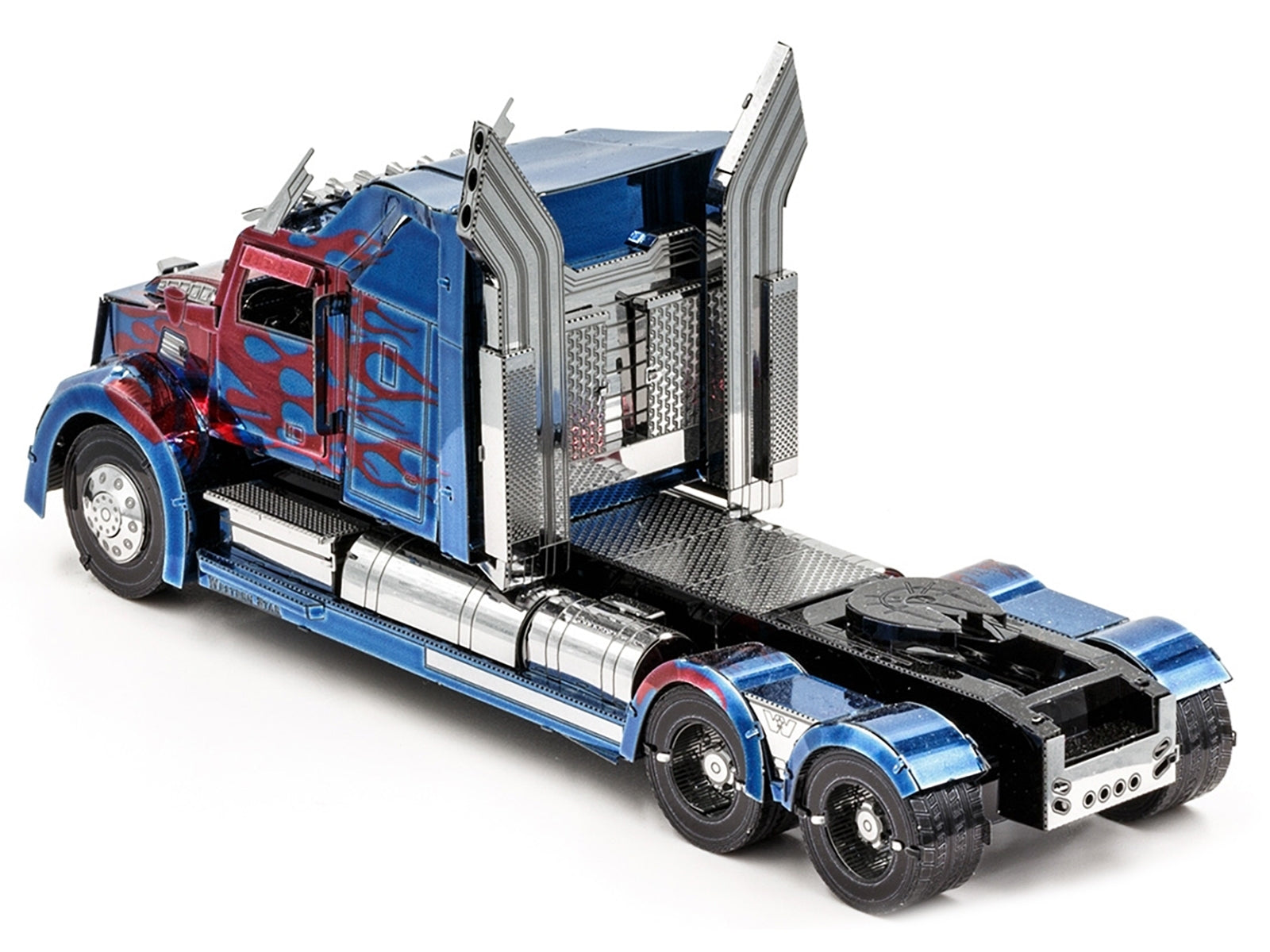 Model Kit Western Star 5700 Truck "Optimus Prime" Blue with Red Flames "Transformers: The Last Knight" (2017) Movie (Moderate Difficulty) Steel Model by Metal Earth Metal Earth