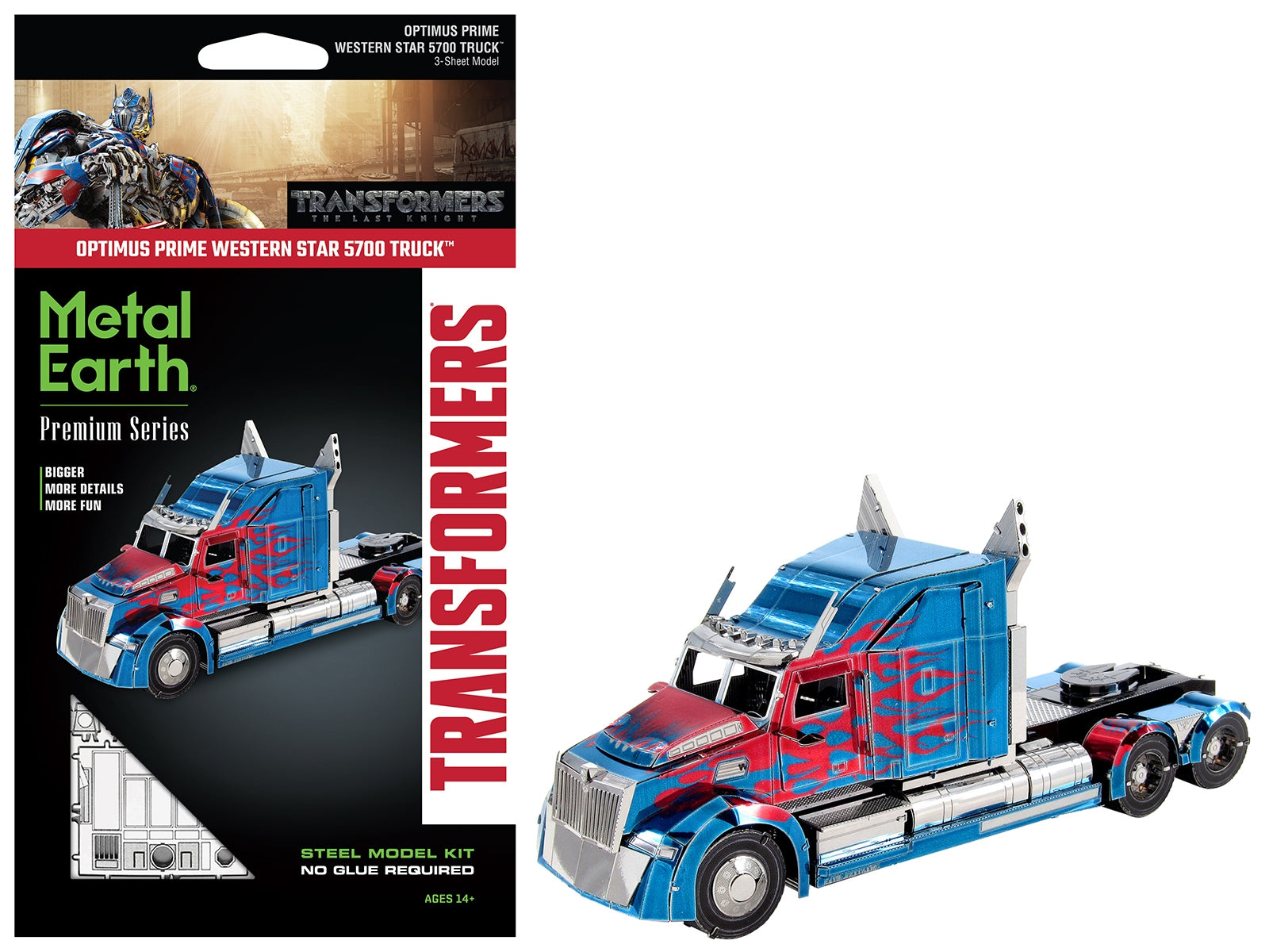 Model Kit Western Star 5700 Truck "Optimus Prime" Blue with Red Flames "Transformers: The Last Knight" (2017) Movie (Moderate Difficulty) Steel Model by Metal Earth Metal Earth