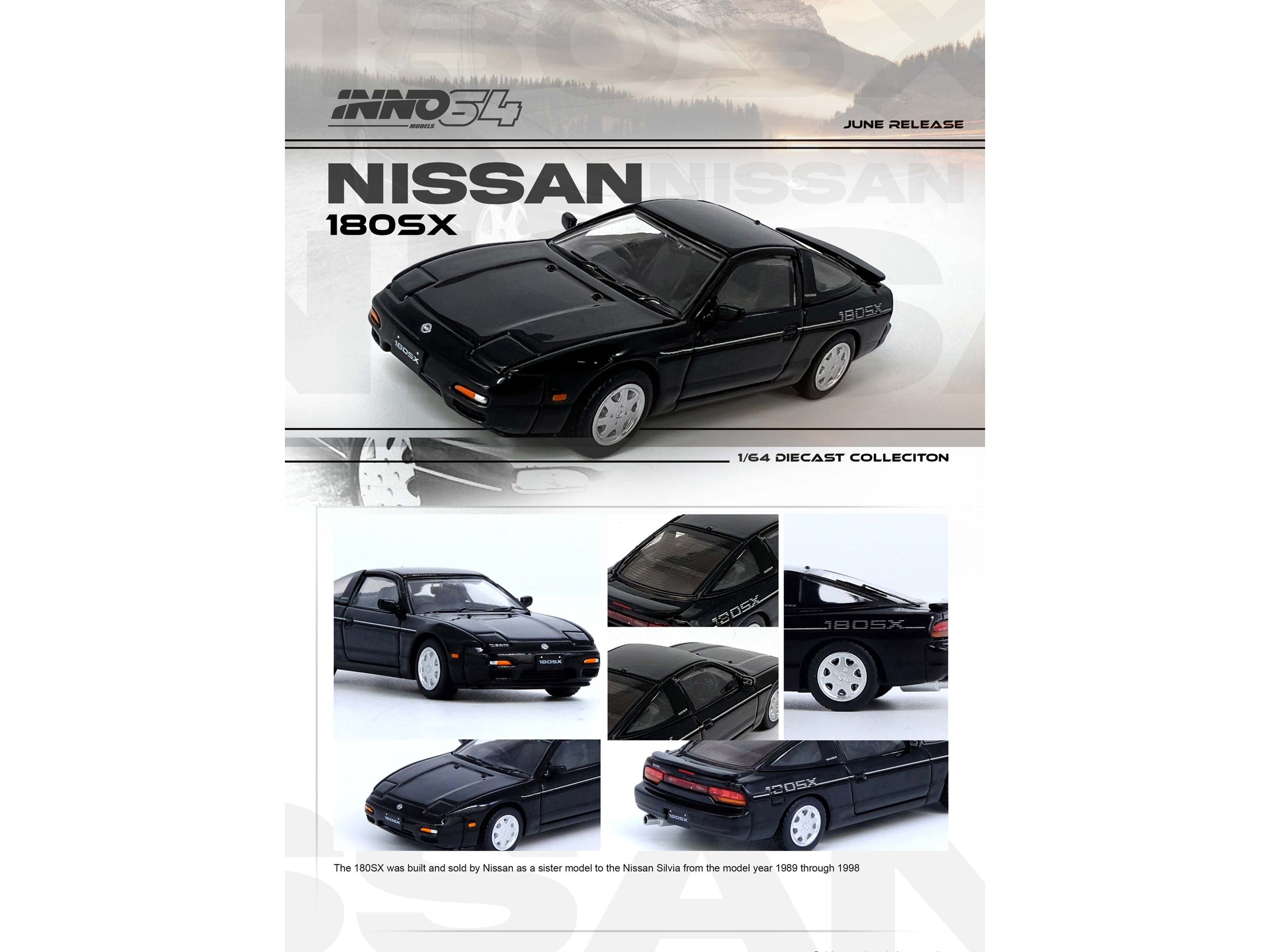 Nissan 180SX RHD (Right Hand Drive) Black 1/64 Diecast Model Car by Inno Models Inno Models