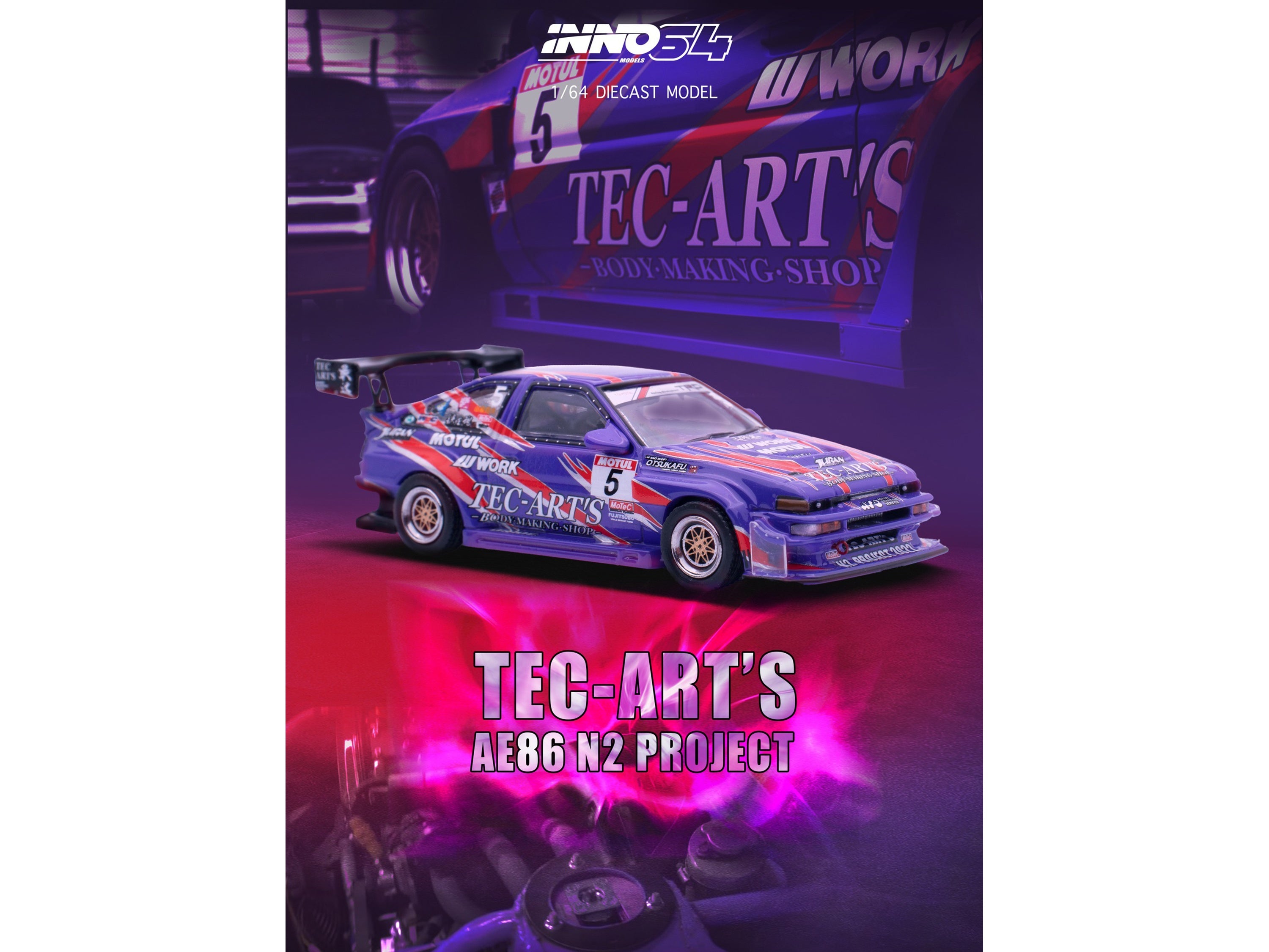 Toyota Sprinter Trueno (AE86) RHD (Right Hand Drive) #5 "N2 Project by TEC-ART's" Purple Metallic with Graphics 1/64 Diecast Model Car by Inno Models Inno Models