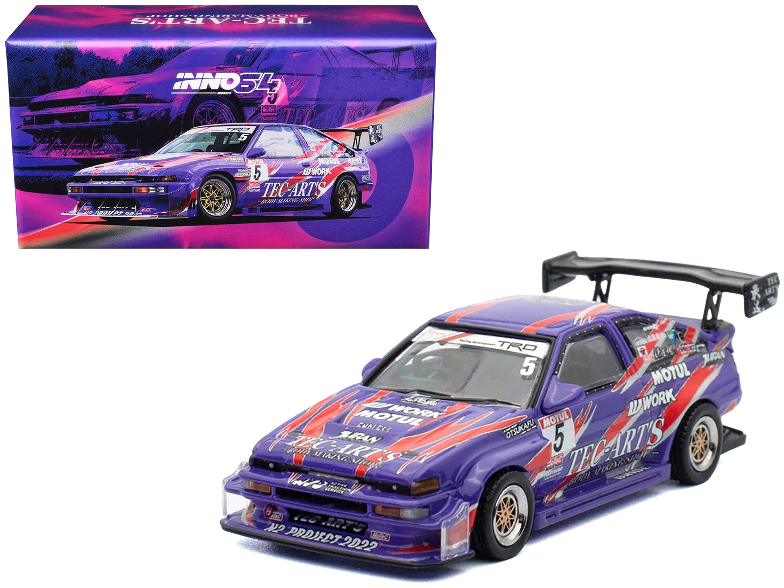 Toyota Sprinter Trueno (AE86) RHD (Right Hand Drive) #5 "N2 Project by TEC-ART's" Purple Metallic with Graphics 1/64 Diecast Model Car by Inno Models Inno Models