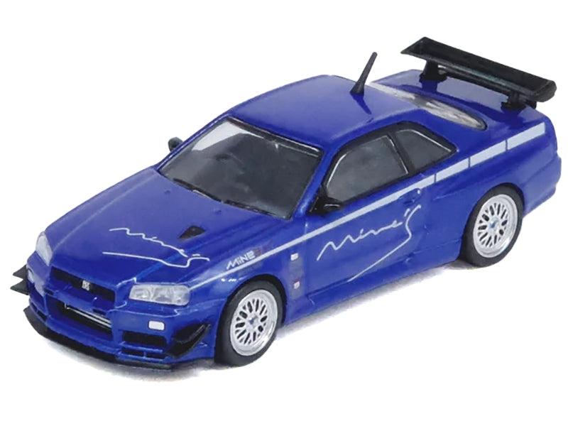 Nissan Skyline GT-R (R34) V-SPEC RHD (Right Hand Drive) "Tuned by Mine's" Blue Metallic 1/64 Diecast Model Car by Inno Models Inno Models