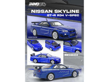 Load image into Gallery viewer, Nissan Skyline GT-R (R34) V-SPEC RHD (Right Hand Drive) &quot;Tuned by Mine&#39;s&quot; Blue Metallic 1/64 Diecast Model Car by Inno Models Inno Models
