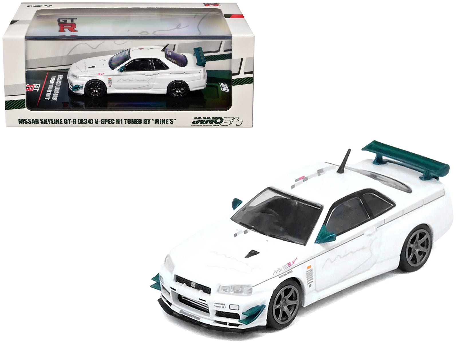 Nissan Skyline GT-R (R34) V-SPEC N1 RHD (Right Hand Drive) "Tuned by Mine's" White 1/64 Diecast Model Car by Inno Models Inno Models