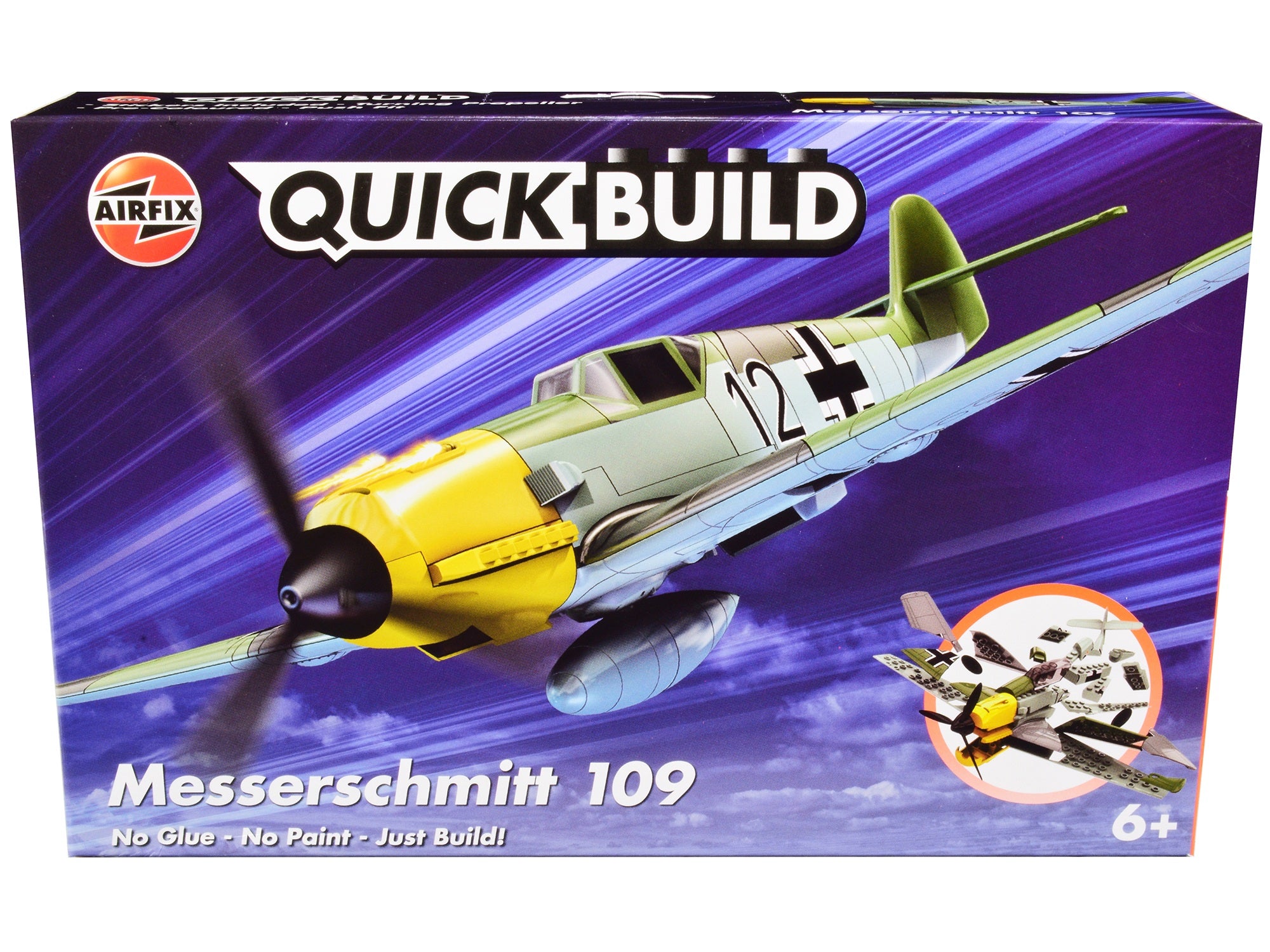 Skill 1 Model Kit Messerschmitt BF109 Snap Together Painted Plastic Model Airplane Kit by Airfix Quickbuild Airfix Quickbuild