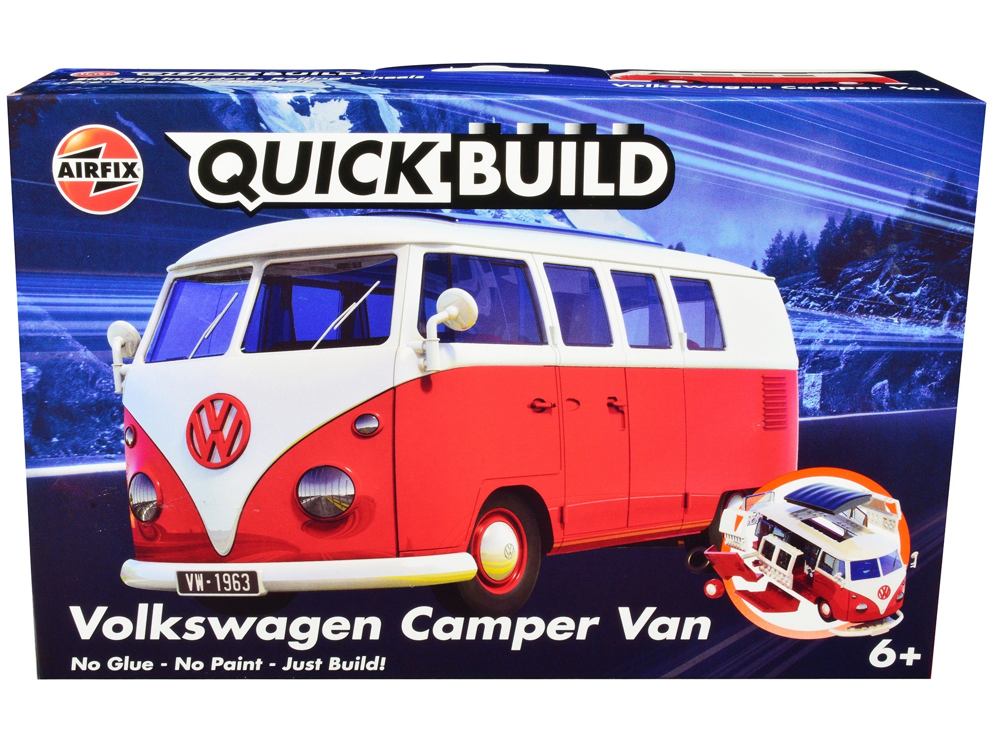 Skill 1 Model Kit Volkswagen Camper Van Red Snap Together Model by Airfix Quickbuild Airfix Quickbuild