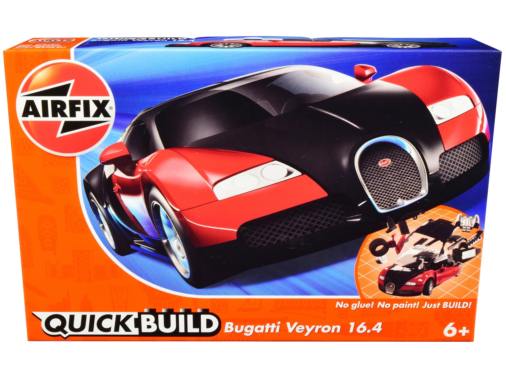 Skill 1 Model Kit Bugatti Veyron Red / Black Snap Together Model by Airfix Quickbuild Airfix Quickbuild