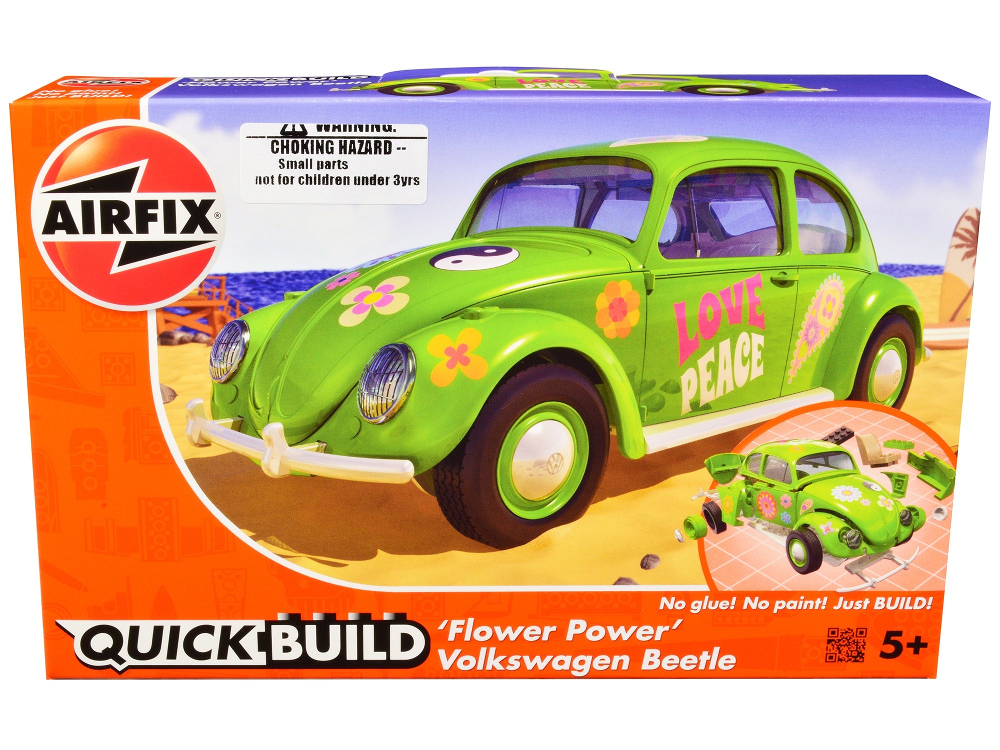 Skill 1 Model Kit Old Volkswagen Beetle Flower Power Snap Together Model by Airfix Quickbuild Airfix Quickbuild