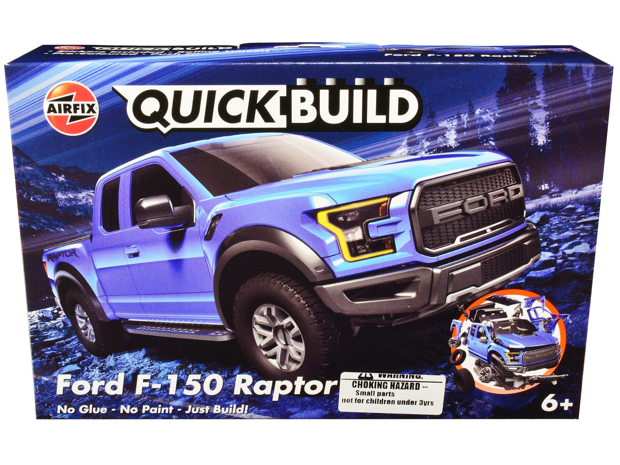 Skill 1 Model Kit Ford F-150 Raptor Blue Snap Together by Airfix Quickbuild Airfix Quickbuild