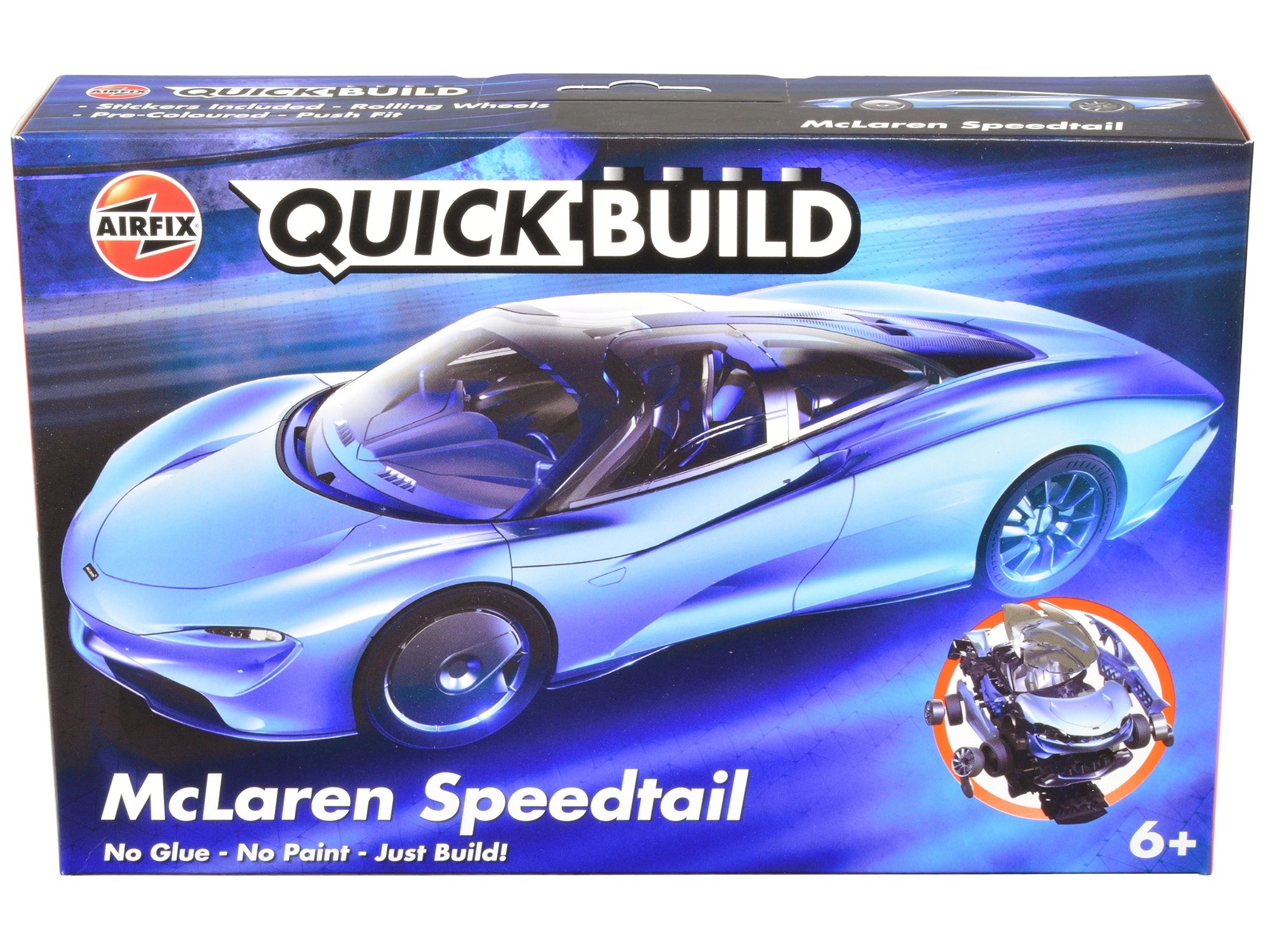 Skill 1 Model Kit McLaren Speedtail Light Blue with Black Top Snap Together Painted Plastic Model Car Kit by Airfix Quickbuild Airfix Quickbuild