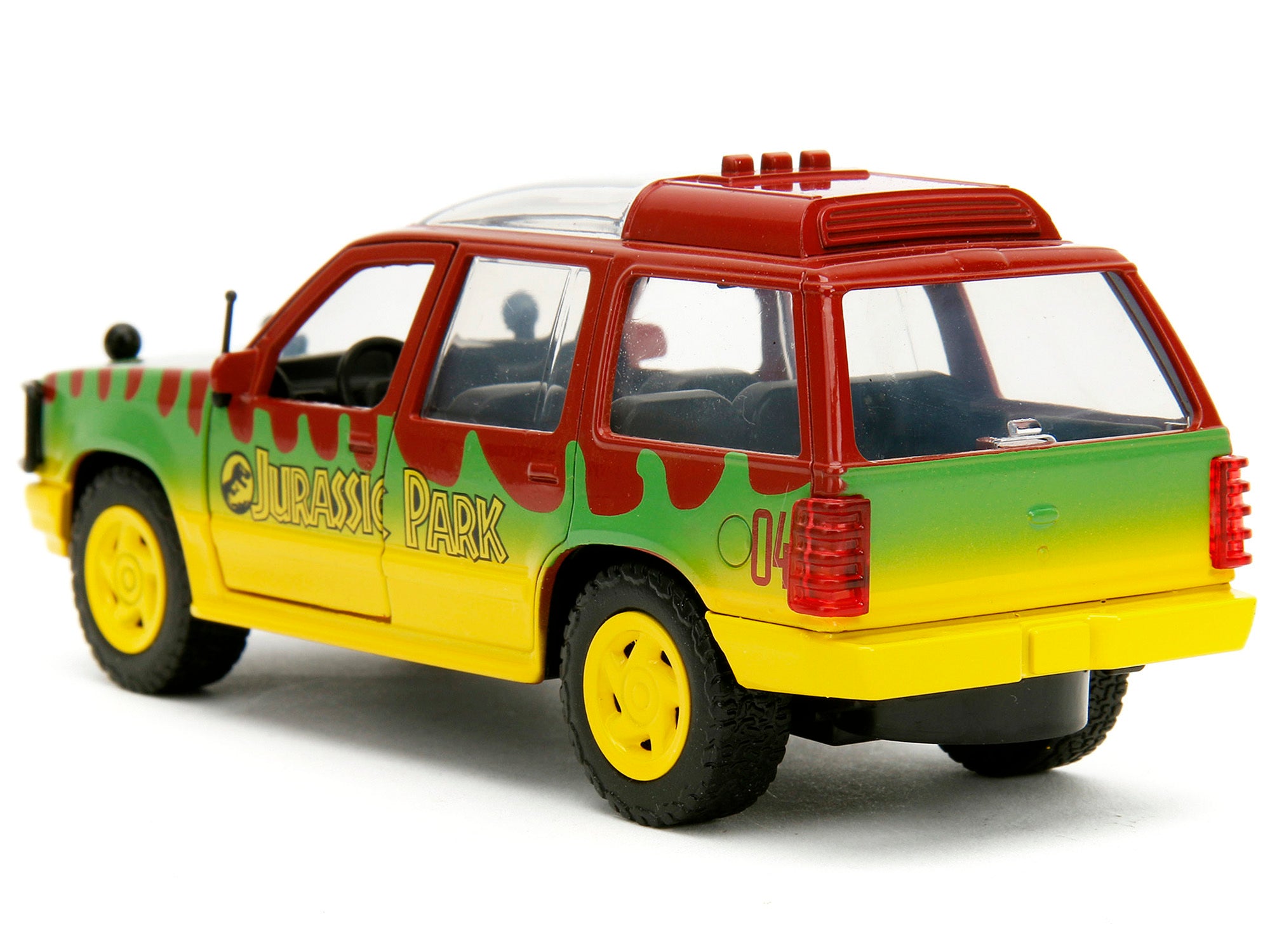 Ford Explorer Red and Yellow with Green Graphics "Jurassic Park" (1993) Movie 30th Anniversary "Hollywood Rides" Series 1/32 Diecast Model Car by Jada Jada