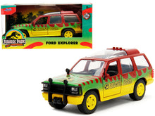 Load image into Gallery viewer, Ford Explorer Red and Yellow with Green Graphics &quot;Jurassic Park&quot; (1993) Movie 30th Anniversary &quot;Hollywood Rides&quot; Series 1/32 Diecast Model Car by Jada Jada
