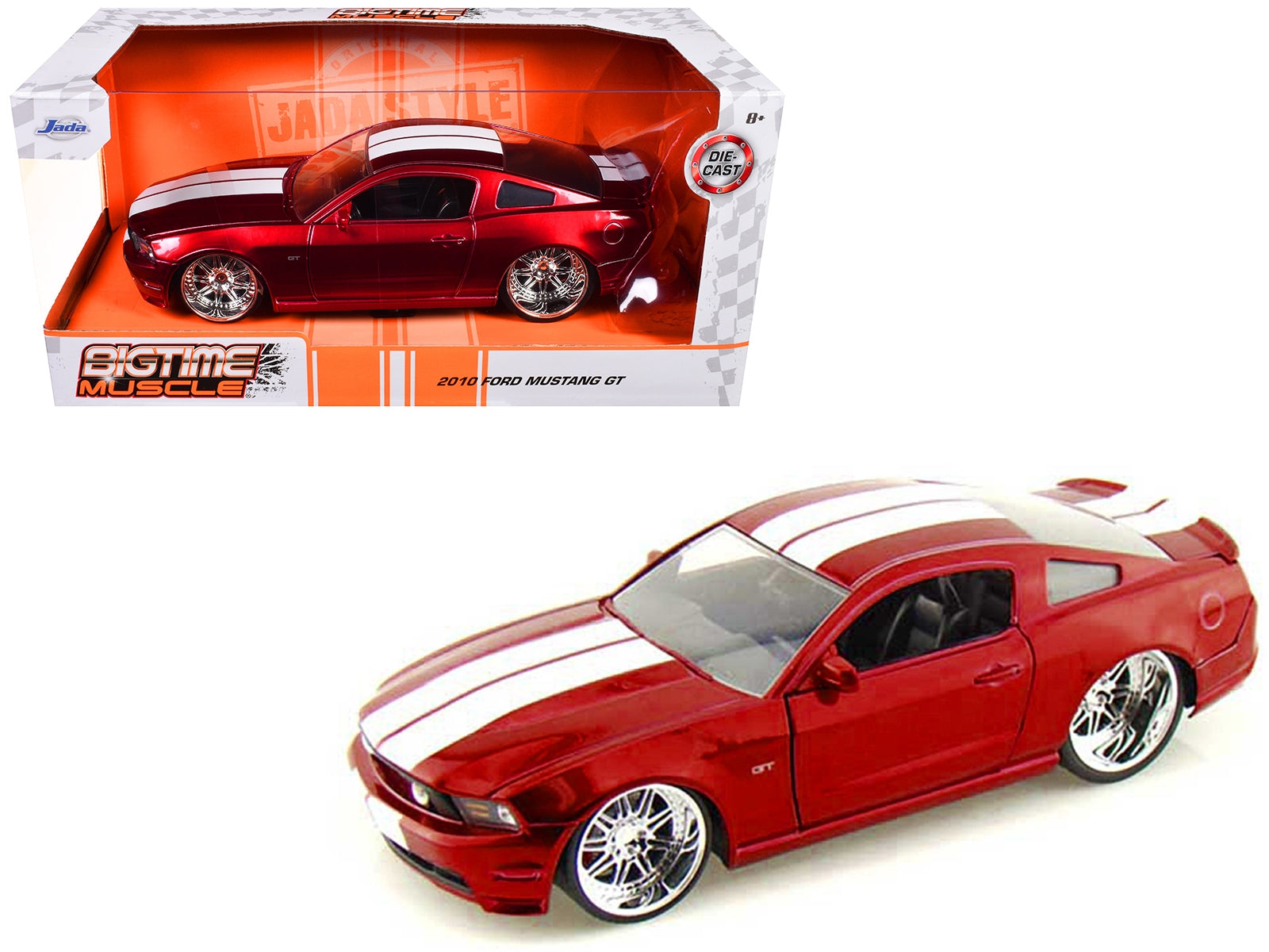 2010 Ford Mustang GT Red Metallic with White Stripes "Bigtime Muscle" Series 1/24 Diecast Model Car by Jada Jada