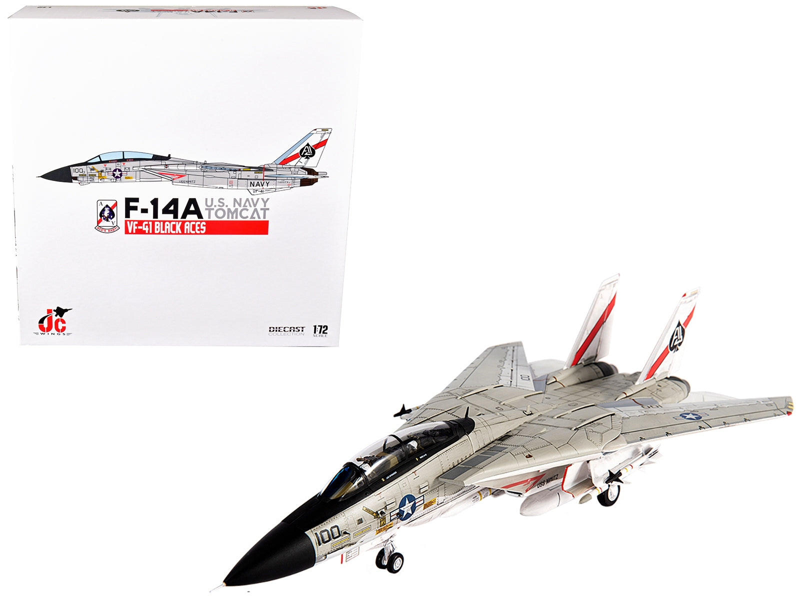 Grumman F-14D Tomcat Fighter Plane "U.S. Navy VF-41 Black Aces" (1978) 1/72 Diecast Model by JC Wings JC Wings