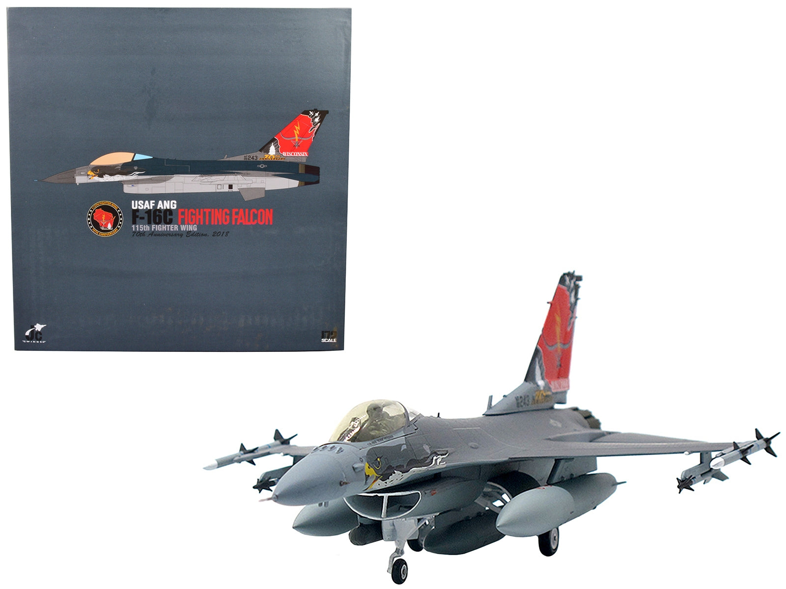 Lockheed F-16C Fighting Falcon Fighter Aircraft "USAF ANG 115th Fighter Wing Wisconsin 70th Anniversary" (2018) 1/72 Diecast Model by JC Wings JC Wings