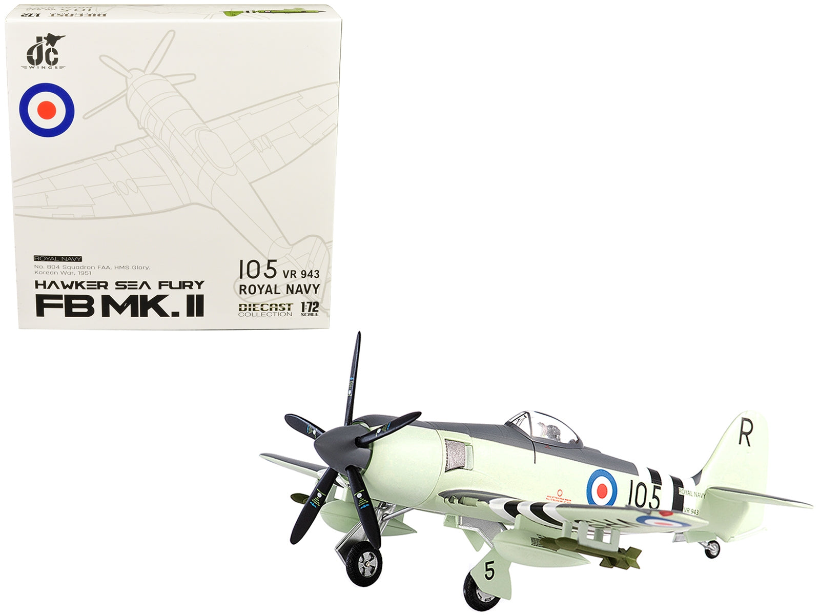 Hawker Sea Fury FB MK. II Fighter Aircraft "Royal Navy No. 804 Squadron FAA HMS Glory Korean War" (1951) 1/72 Diecast Model by JC Wings JC Wings