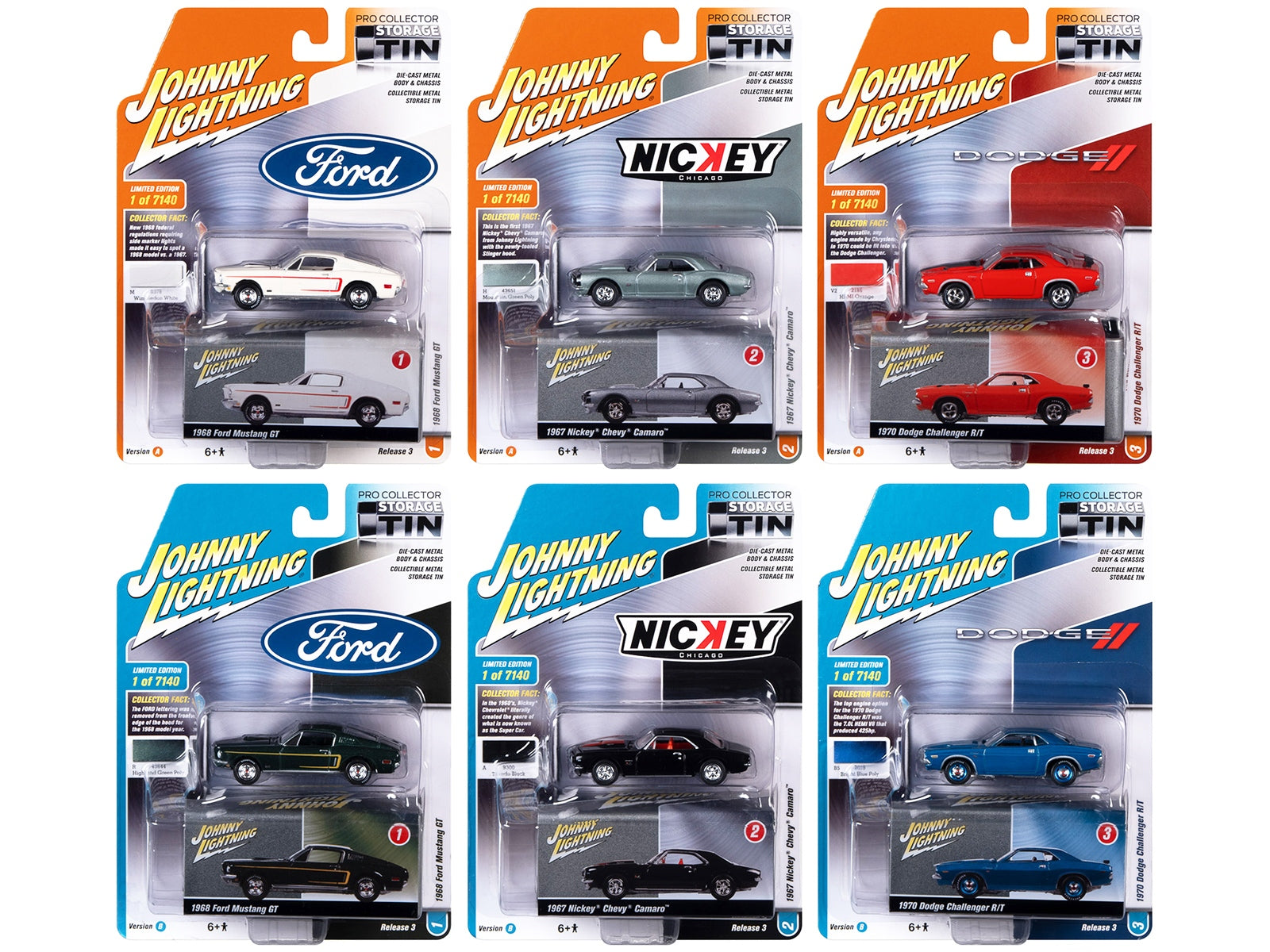 Johnny Lightning Collector's Tin 2021 Set of 6 Cars Release 3 Limited Edition of 7140 pieces Worldwide 1/64 Diecast Model Cars by Johnny Lightning Johnny Lightning