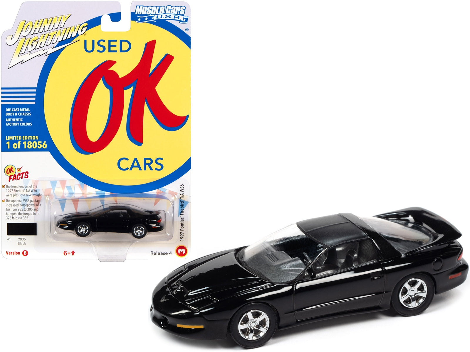 1997 Pontiac Firebird T/A Trans Am WS6 Black with Matt Black Top "OK Used Cars" Series Limited Edition to 18056 pieces Worldwide 1/64 Diecast Model Car by Johnny Lightning Johnny Lightning