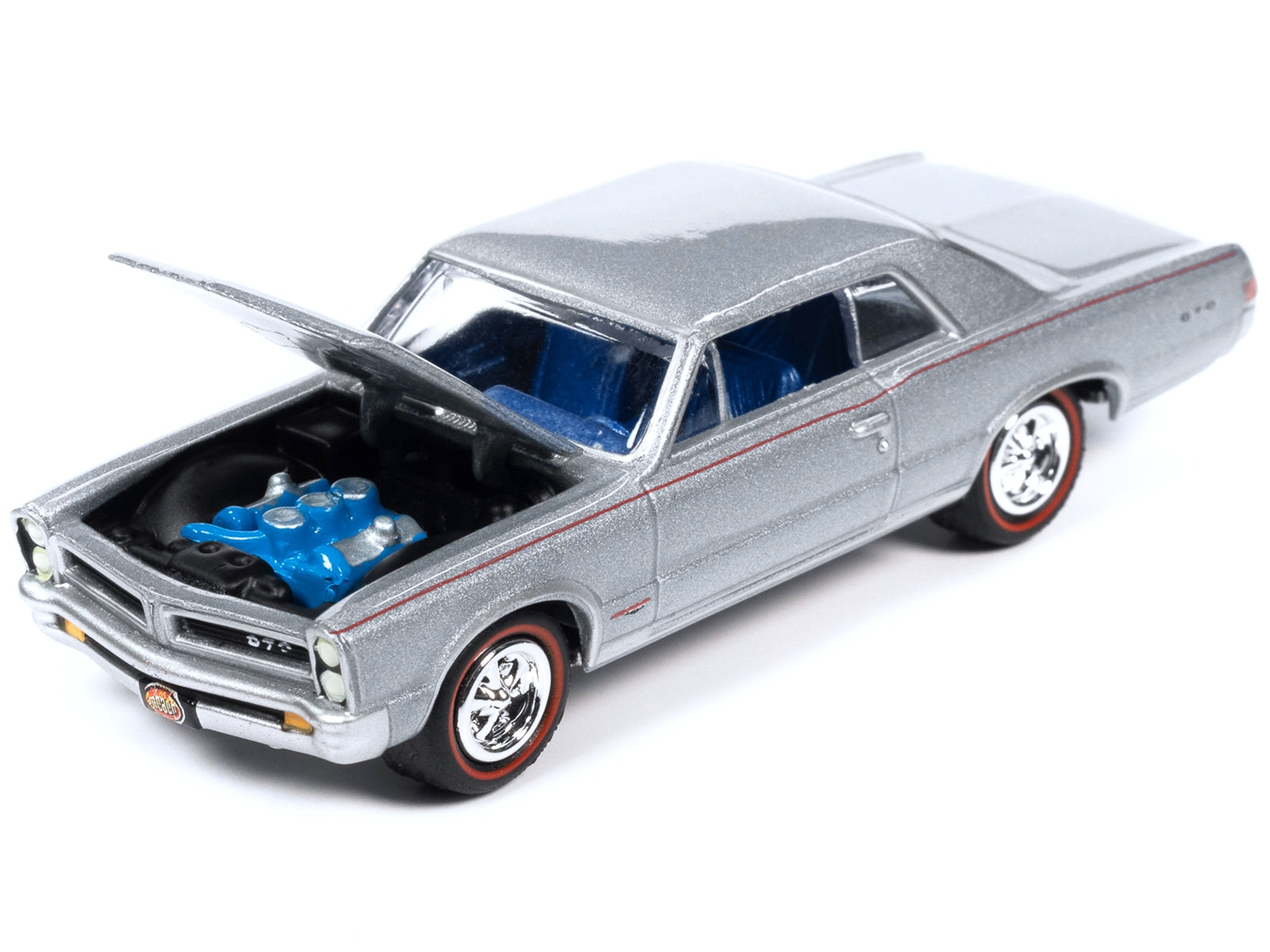 1965 Pontiac GTO Bluemist Slate Metallic with Red Stripes and Blue Interior "MCACN (Muscle Car and Corvette Nationals)" Limited Edition to 4140 pieces Worldwide "Muscle Cars USA" Series 1/64 Diecast Model Car by Johnny Lightning Johnny Lightning